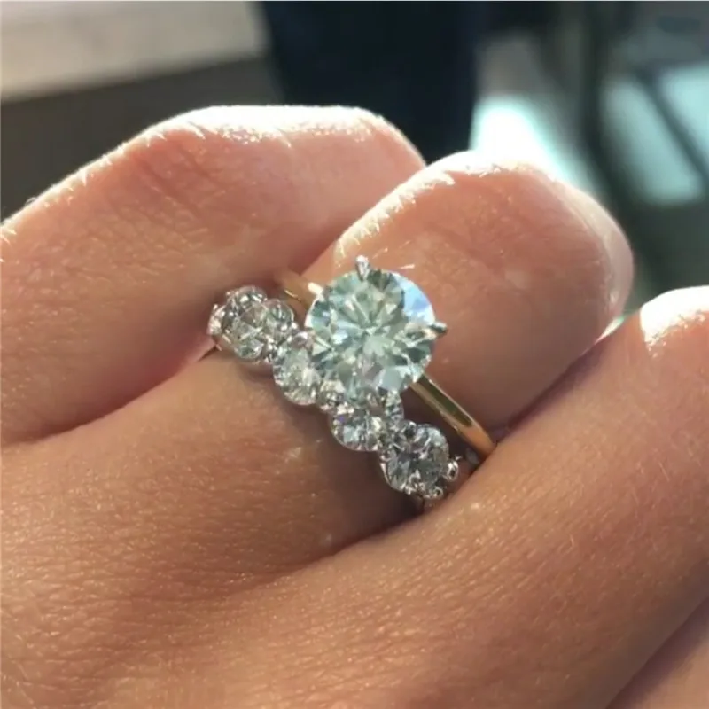 

Solitaire Promise ring sets Real 925 Sterling silver Round AAAAA Cz Stone Statement Party Wedding Band Rings for women Jewelry