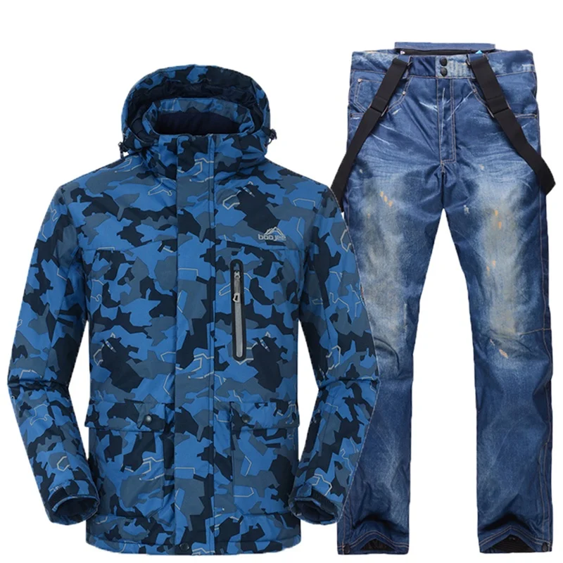 كامو المطبوعة بدلة تزلج الذكور للماء الرجال التزلج على الجليد سترة و بانت الملابس التزلج دعوى مجموعة في الهواء الطلق الشتاء الثلوج معاطف