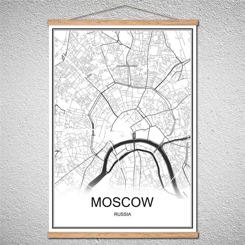 

With Frame MOSCOW World City map Abstract print picture Modern poster Canvas Customized Pattern Oil Painting Cafe Bar Decor
