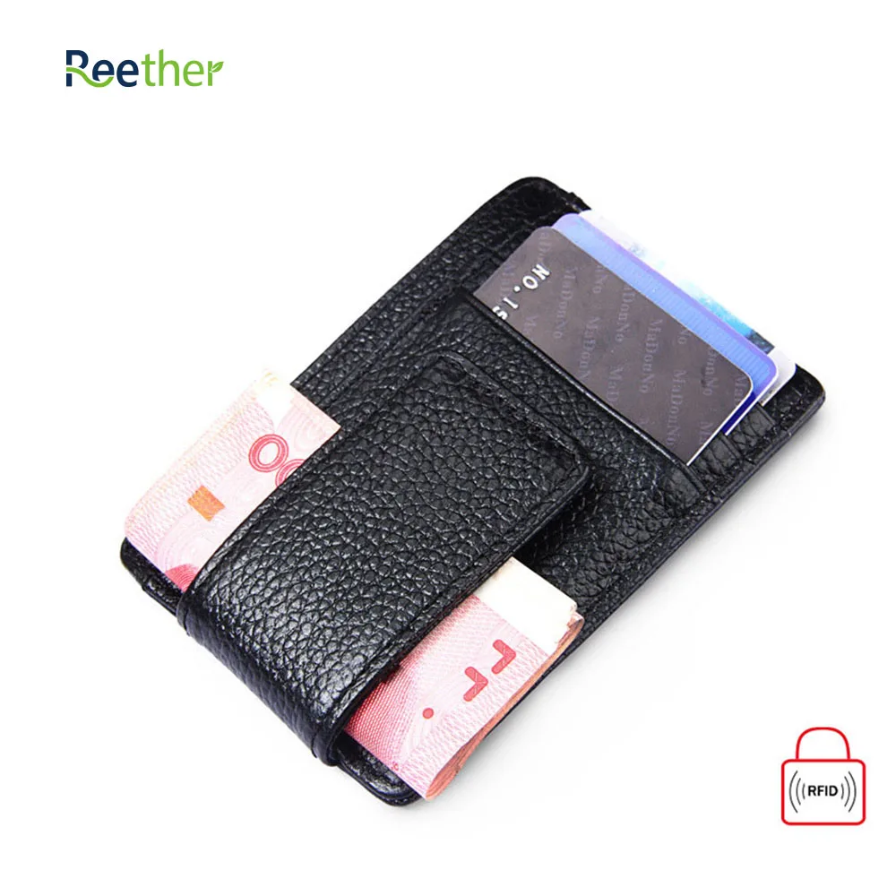 

REETHER Leather Anti-Theft Brush RFID Card Purse Ticket Holder Bank Card Wallet Pickup Package Credit Card Bag