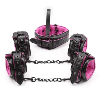 Sex Couple Leather Bdsm Bondage Set 3pcs Restraints Collars Ankle Cuff Handcuffs For Sex Bondage Set Sex Toys For Women Adults 1