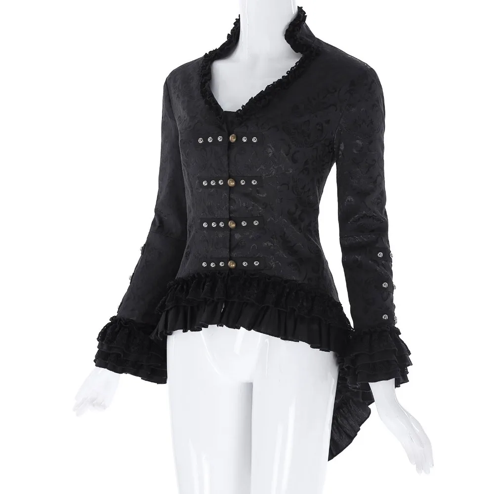 2018 Retro Vintage Victorian Brocade Corset Women Outerwear Coat Black Jacket Lace Embellished Dovetail Jacquard Gothic Coats