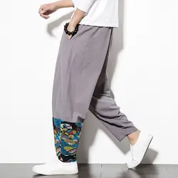 Левый rom 2019 китайский стиль теленок-длина хлопок лен штаны, мужские брюки хип-хоп Jogger Брюки мужские тренировочные брюки уличная Мужская