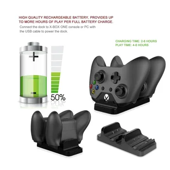 

Battery USB Cable Dual Charging Dock for XBOX ONE Wireless Gamepad Gaming Controller With Two Rechargeable Battery USB Cable