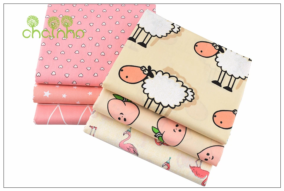 Серия Chainho, Sheep& Peach& Flamingo, саржевая хлопковая ткань с принтом, для рукоделия, шитье, простыня для ребенка и ребенка, материал подушки, 50x160 см