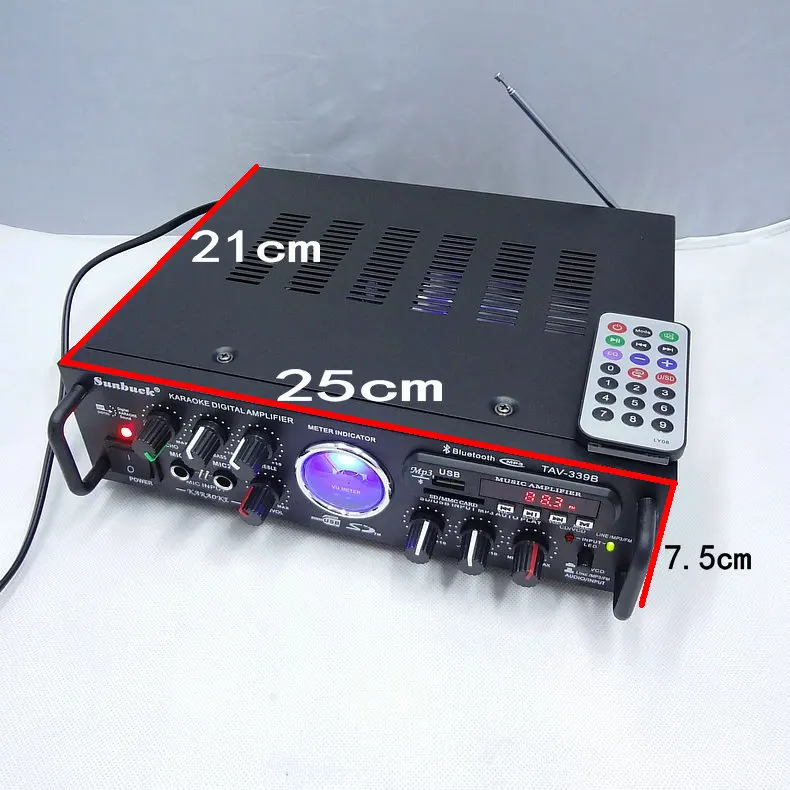 DC 220 В AC12V 100 Вт высокое Мощность 2,0 канал Bluetooth USB дистанционного FM радио караоке реверберации KTV Динамик AV hiFi Семья автомобильный усилитель