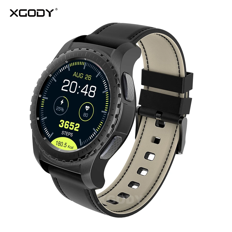 

XGODY KW28 Men Smart Watch Heart Rate Monitor Pedometer Fitness Tracker SIM Card Bluetooth Smartwatch Connected Android IOS