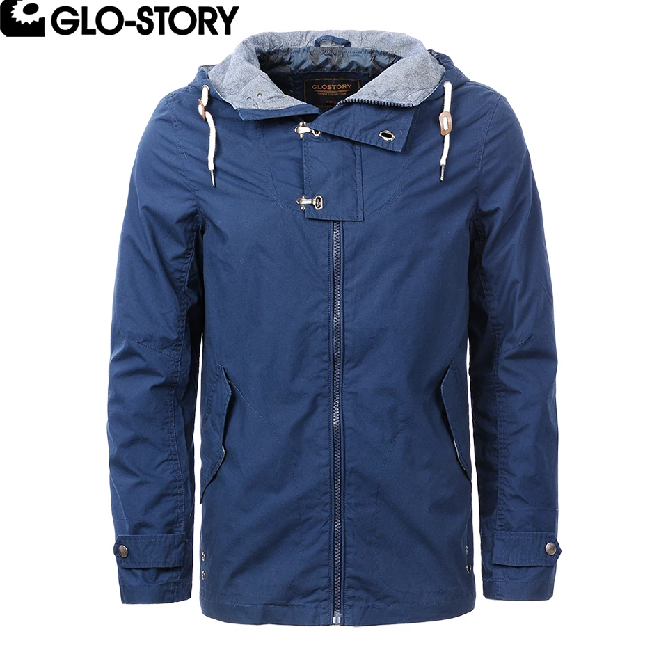 

GLO-STORY Men's Spring Hooded Jackets Men Full-zipper Casual Streetwear Cotton Jacket Coats Clothes 2018 MSX-1093