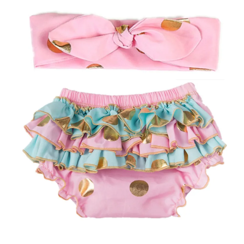Комплект одежды для маленьких девочек розовый Золотой горошек рябить промах с оголовье, набор