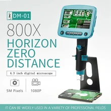 Цифровой электронный микроскоп, 1-800х, 5,0 Мп, ЖК-дисплей 4,3 дюйма, HD-видео, микроскоп для ремонта ППМ, материнских плат, мобильных телефонов, паяльный инструмент