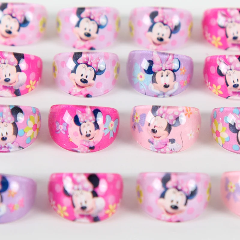 

12pcs/lot Minnie Mouse Party Favors Rings Acrylic Crystal Kid Girls Finger Rings Baby Party Decoration Gifts Supplies