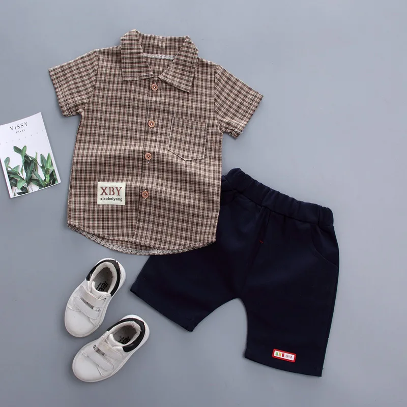 Baby Clothing Set Boys Baby Clothes Plaid Shirt Set Summer Baby Boys Tops + Shorts Set Casual Wear  infant boy clothes
