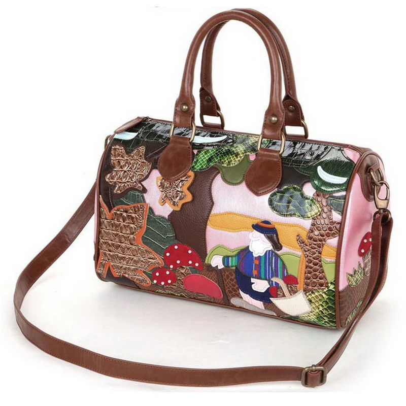 Женские сумки на плечо, кожа, пэчворк, вышивка, сумка-мессенджер, сумки Braccialini, Мультяшные лесные грибы