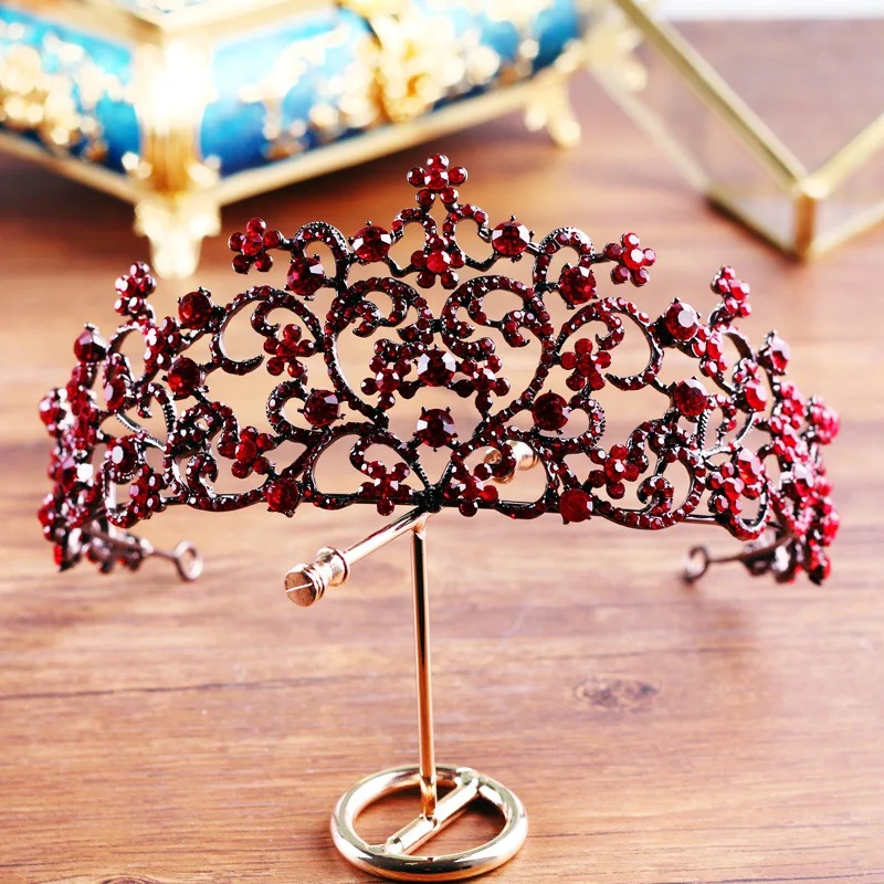 Барокко высокого класса Красная свадебная корона бутик головные уборы свадебная тиара Свадебные украшения для волос