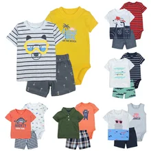 Комплект летней одежды для маленьких мальчиков, хлопковая рубашка с капюшоном и короткими рукавами, штаны, комбинезоны, новорожденный, младенец, одежда для малышей, детская одежда унисекс