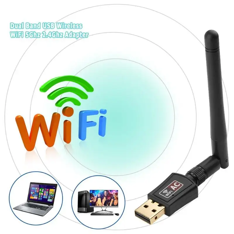

Dual Band 802.11ac USB Wireless WiFi 5Ghz 2.4Ghz 433Mpbs Signal Reciever Transmitter Adapter Network Card for PC Laptop Notebook