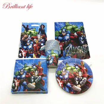 

81pcs/lot Avengers Theme Kid Boys Happy Birthday Disposable Paper 20Cup 20Plate 20Gift Bag 20Napkin Decoration Tablecloth Supply