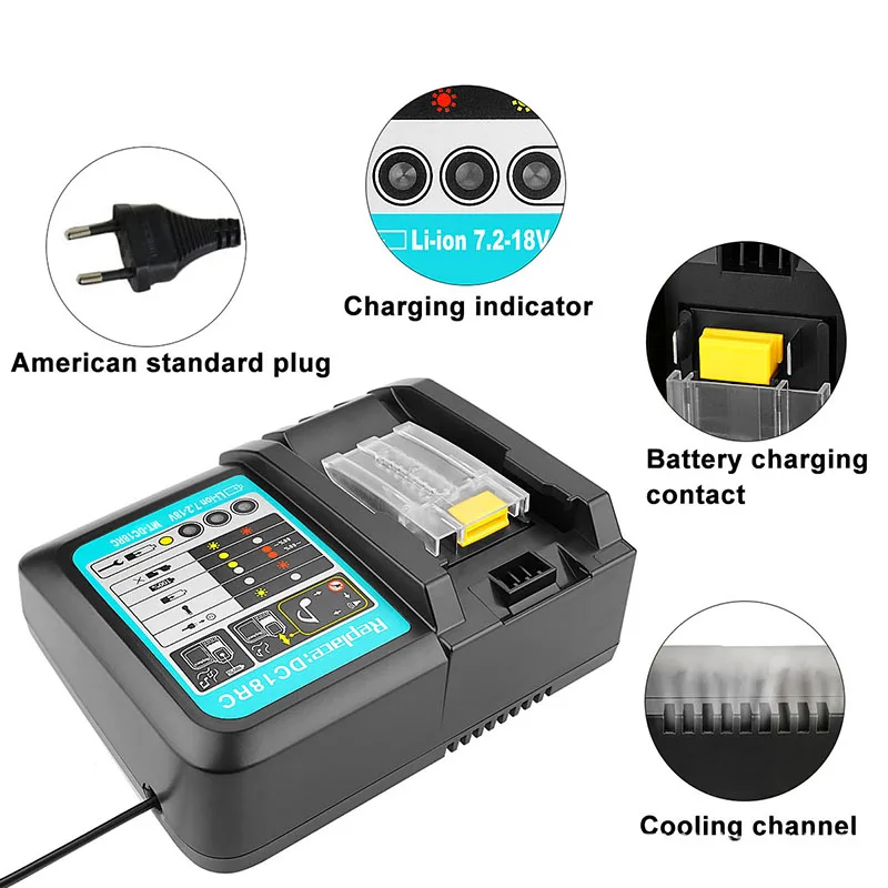 Günstig NEUE DC18RCT Li Ion Batterie Ladegerät 3A Ladestrom für Makita 14,4 V 18V BL1830 Bl1430 DC18RC DC18RA Power tool + USB port