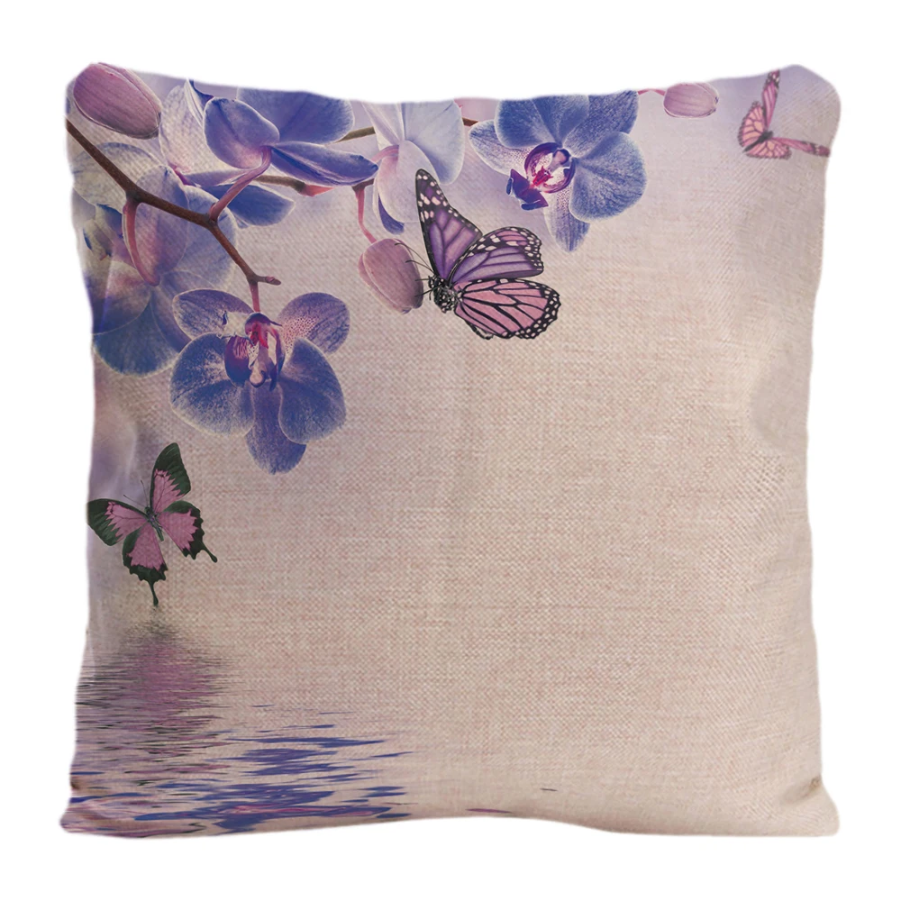 Orchid Flowers Printed Throw Pillow Case Decorative Cushion Cover