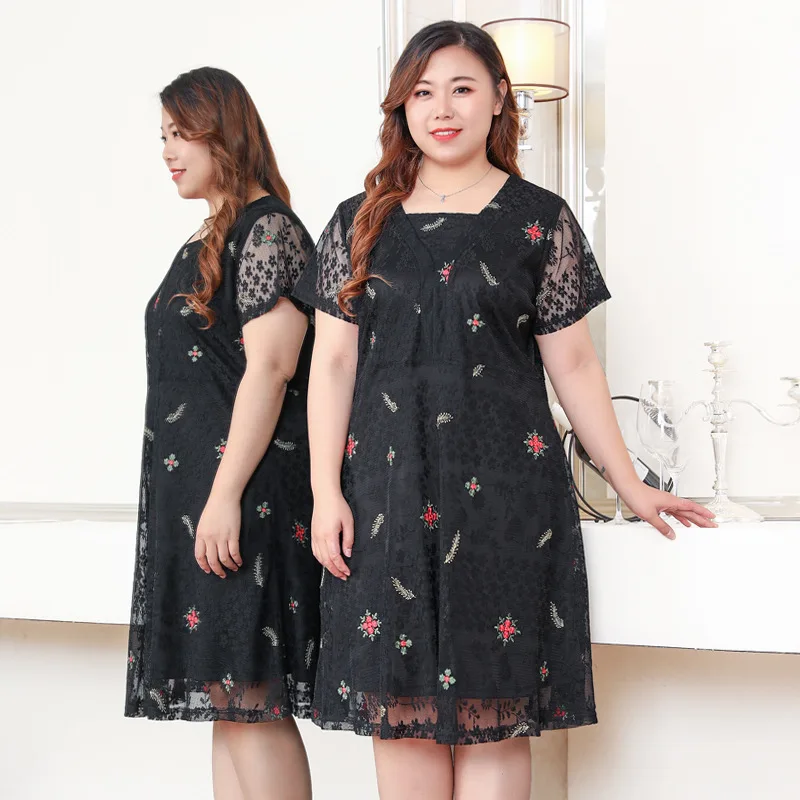 

TUHAO 10XL 8XL 6XL 4XL Plus Size Summer Dress Elegant Black Lace Mother Office Lady Party Dresses Large Size Women Dresses 2019