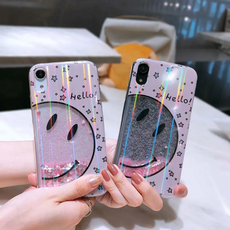 EVANKALX Smiling face Pattern Phone Case For iPhone 7 8 6 6S Plus X XS Quicksand beam XR XSMAX Capa |
