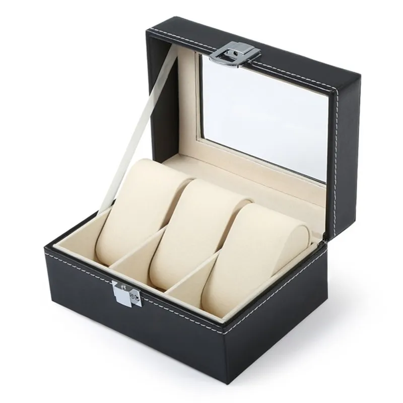 

High Quality Luxury Watch Box 3 Grids PVC Leather Watches Case Jewelry Storage Organizer Elegant Collection gifts caja reloj