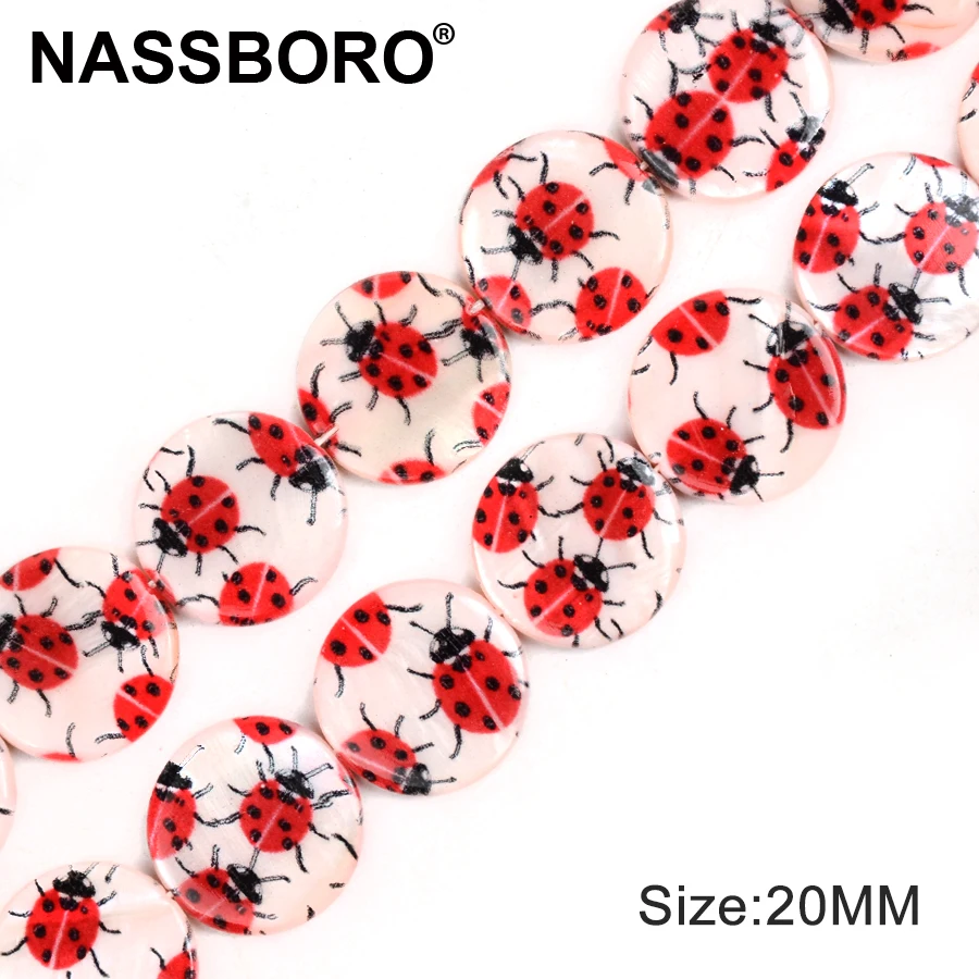 

20mm Flat Round Shape Shell Beads Two Sides Pattern Printed Loose Spacer Beads for Jewelry Making DIY Necklace Materials 15"