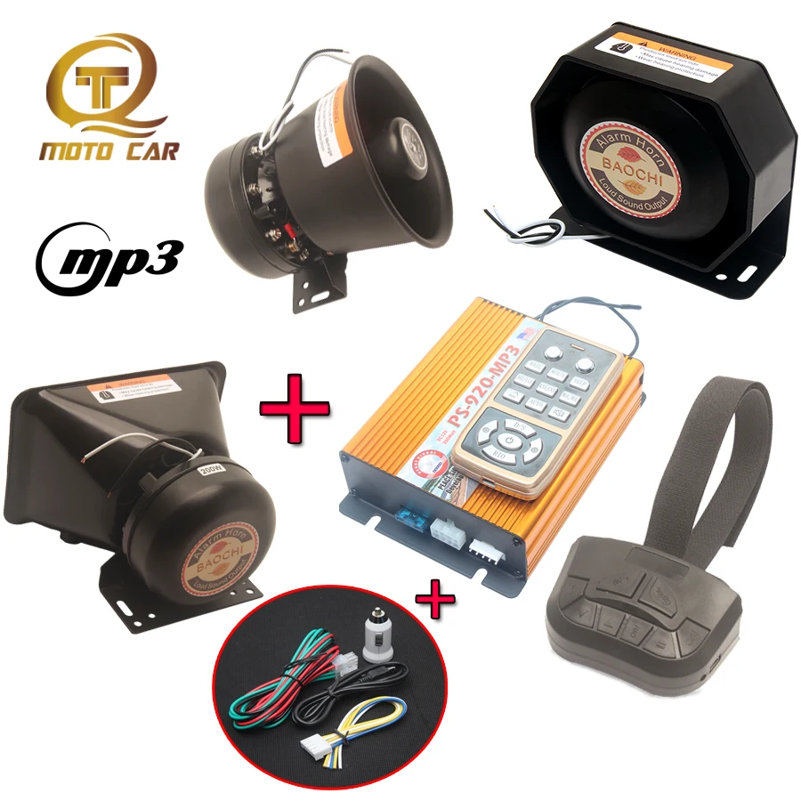 

Universal Auto Vehicle MP3 Police Fire Siren Multi Tone Megaphone Warning Sound Alarm 12V for Car Train Truck Horn PA MIC System