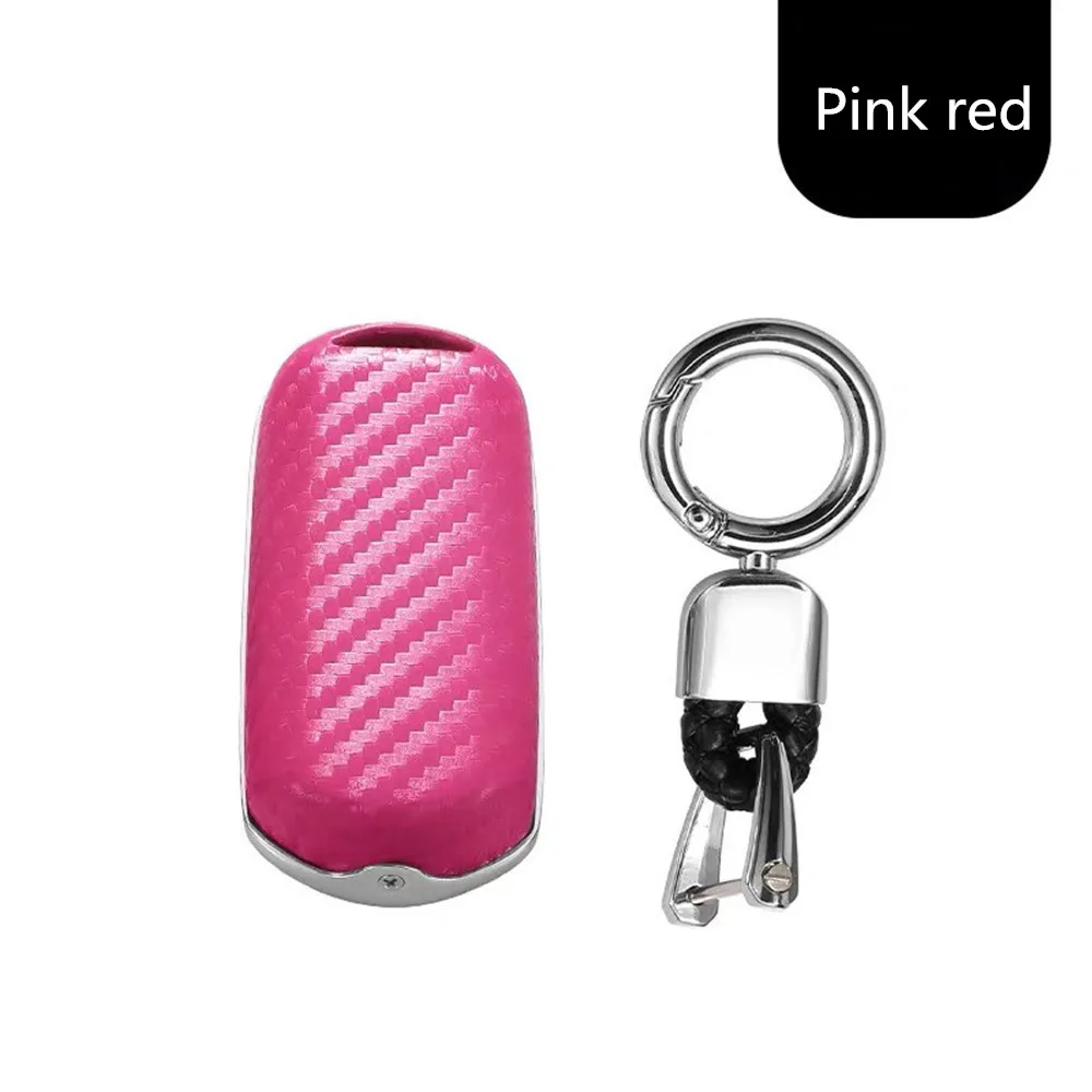 Автомобиль цепь для ключей брелок чехол Cove углеродного волокна+ оцинкованной сплава для Mazda 6 Mazda 3 Axela Atenza CX-5 CX5 - Название цвета: Pink