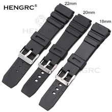 HENGRC резиновые Ремешки для наручных часов 18 20 22 мм Мужские спортивные силиконовые часы для дайвинга ремешок с серебристой стальной металлической пряжкой для Casio