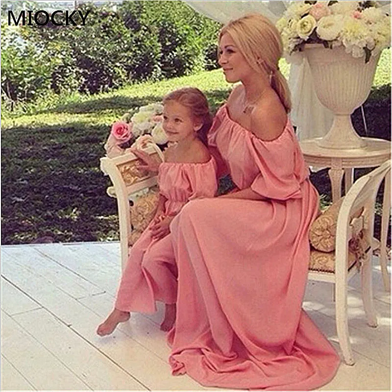 

Family Matching Outfits mother daughter dresses Ankle-Length Maxi dress mommy and me clothes Stripe Bohemian Summer Style E0170