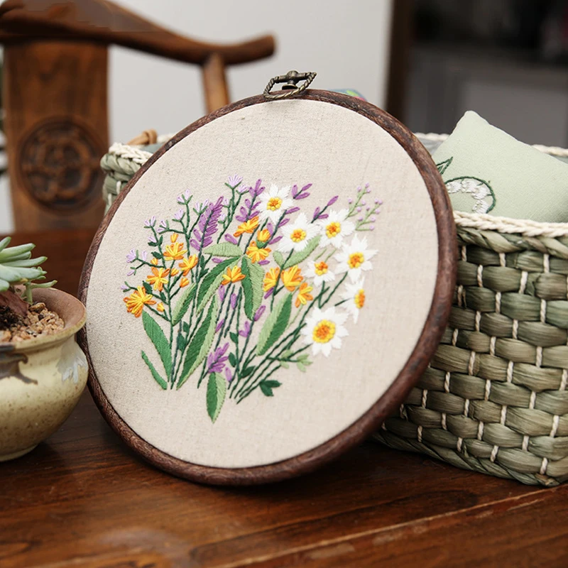 DIY Embroidery Kit for Beginners Flower Pattern Cross Stitch Needlework+Hoop