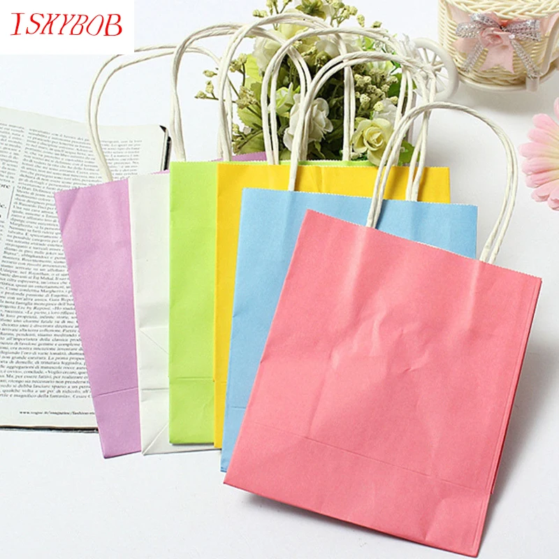 

5xColorful Kraft Paper Gift Bags for Wedding Boutique Shopping Retail Packaging