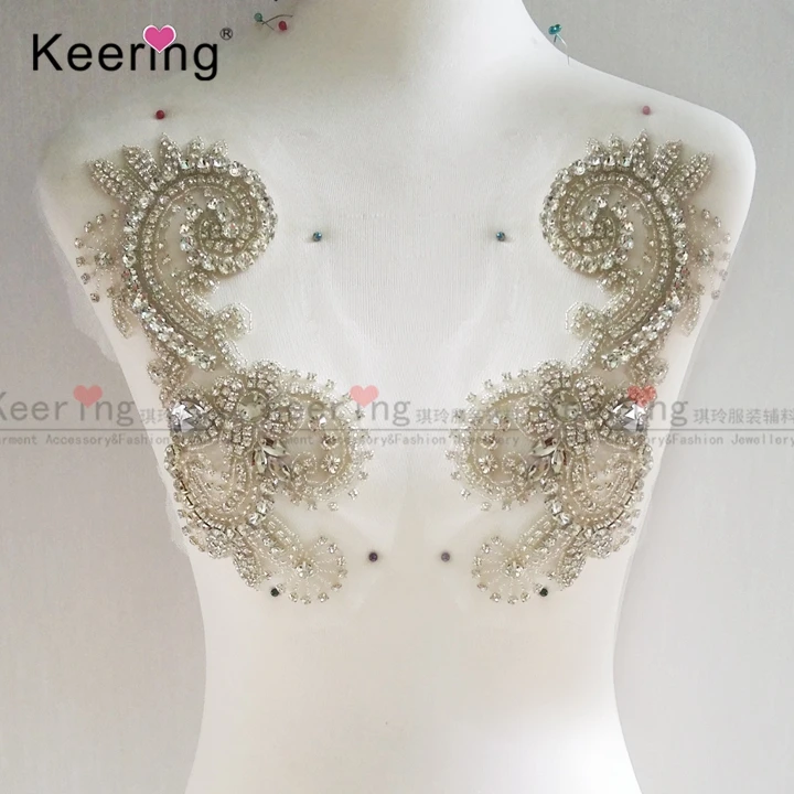 

Keering (5 pairs) Wedding Bridal Beaded Rhinestones Patches For Dress WRA-477