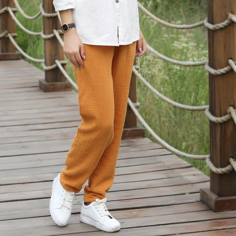 

5 color Women elastic waist Cotton linen long Harem Pant Casual Breathable flax Straight Pant Summer Female Solid color Trousers
