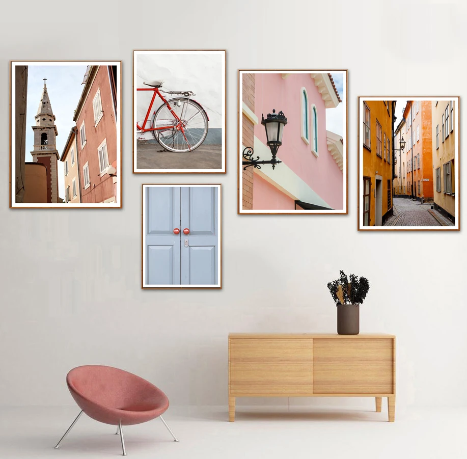 Church-Street-Door-Lamp-Bicycle-Wall-Art-Canvas-Painting-Nordic-Posters-And-Prints-Landscape-Wall-Pictures