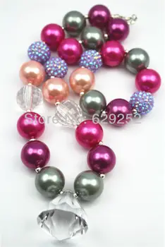 

10pcs Xmas Gifts Necklace &bracelet set gray&purple water drop Purple beads chunky necklaces for girls and kids CB274