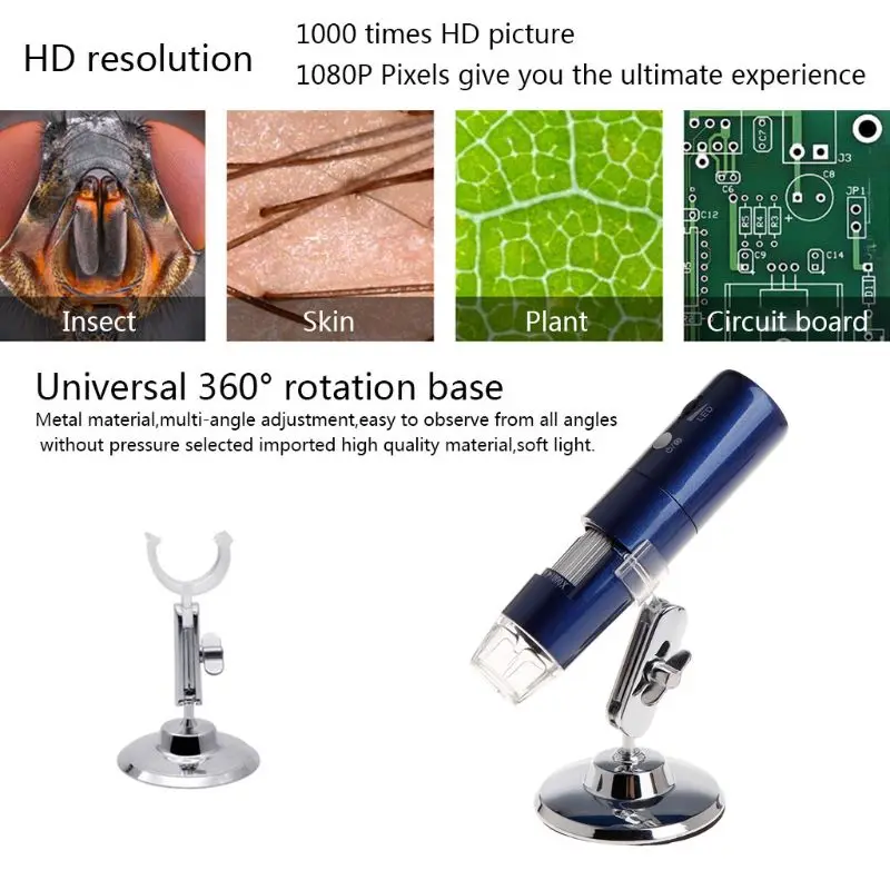 HD 1080P WiFi Microscope 1000X Magnifier for Android iOS iPhone iPad Windows