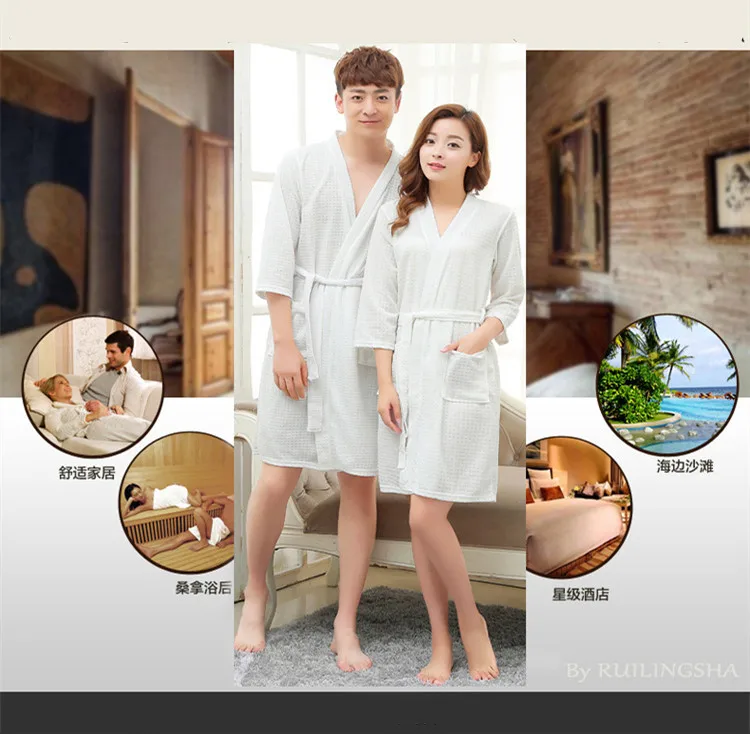 Men Summer Sleeping Robe Long Japanese Bathrobe Solid Men's Bath Robes Plus Size Thick Fabric Bath Wearing Clothing 2018 New (4)