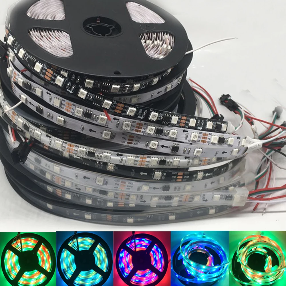 WS2811 5050 SMD RGB светодиодные ленты адресуемый 30/60 светодиодов/m Led Пиксели внешний Нормальный/яркий 5 м/рулон 16.5ft DC12V