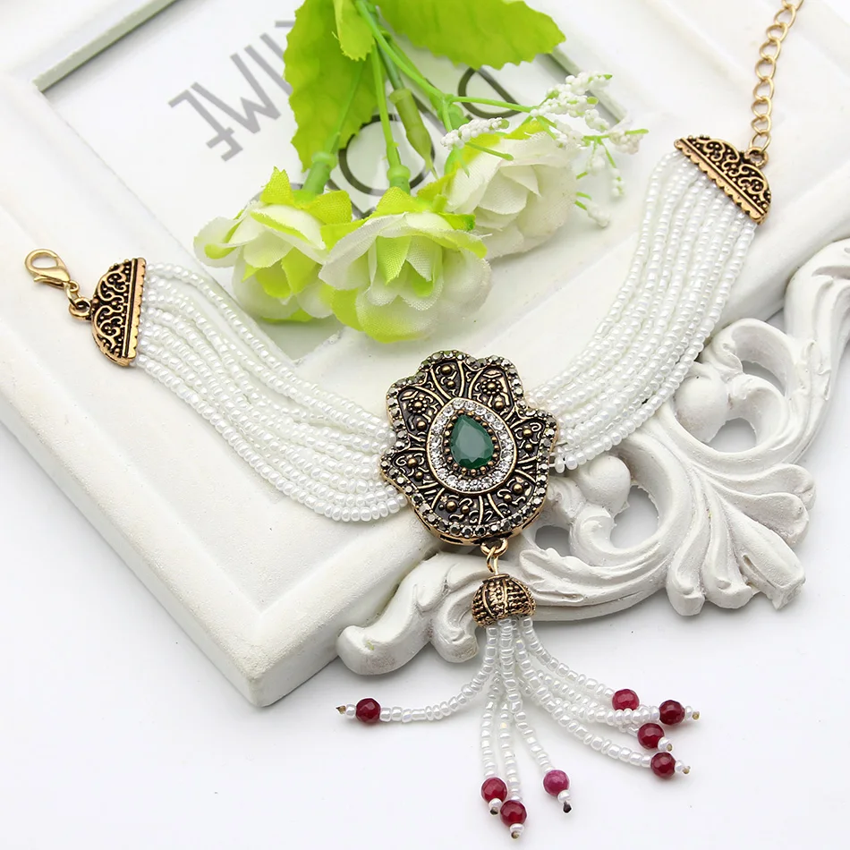 Retro Fashion Beads Flowers Bracelet Beads Chain Vintage Jewelry Gifts