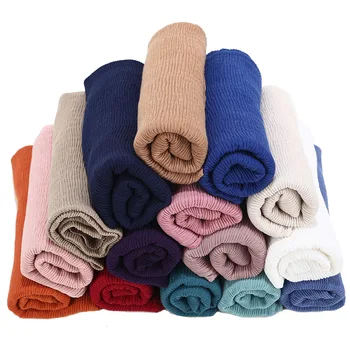 

90*180CM Solid Color Cotton Arab Muslim Crinkled Hijab underscarf shawl and wrap turban femme musulman Islam Instant Head Scarf