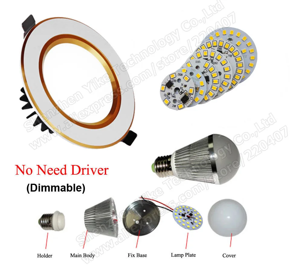 9W 60mm AC 220V Downlight led pcb smd2835 integrated IC driver, 18w 15w 12w 9w 7w 5w 3w  for down light Diy