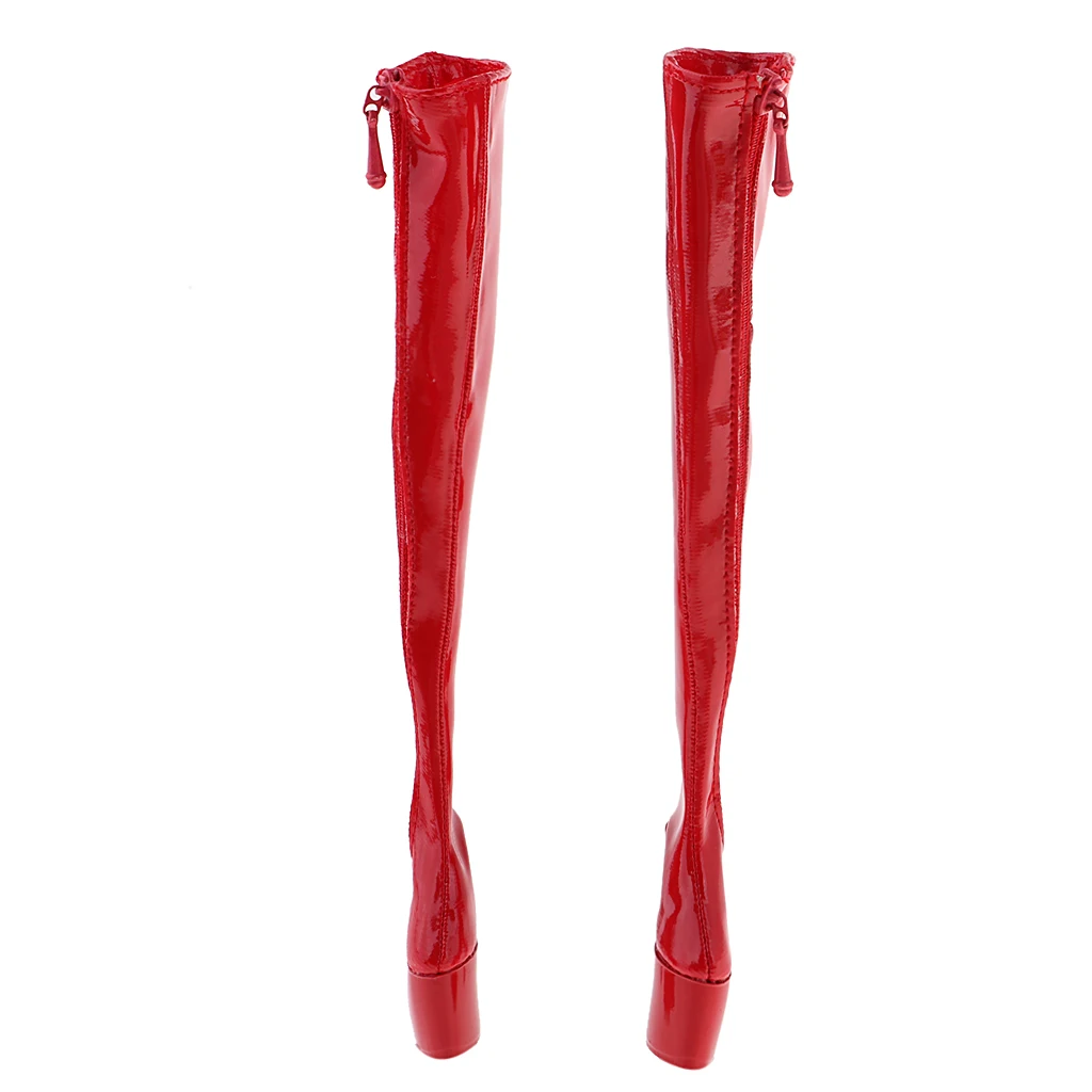 1/6 Female PU Leather Shoes 12inch Action Figure High Heeled Over Knee Long Boots Model Fit  Women Shoes 3Colors