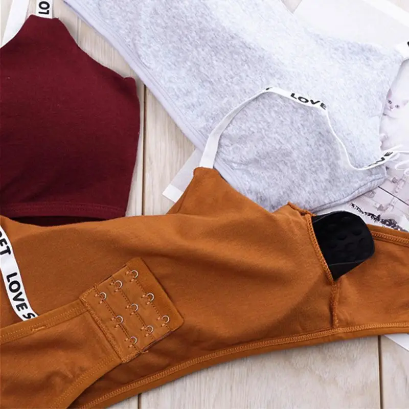 Women Cropped Padded Bra Alphabet Straps Modal removable chest pad Tube Tops