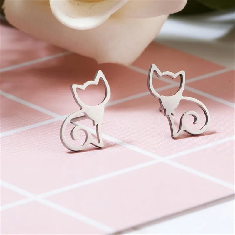

LASPERAL 2019 Summer Brand Lovely Cat Sliver Stud Earrings Women Fashion Party Jewelry Pendientes Brincos Stud Earring