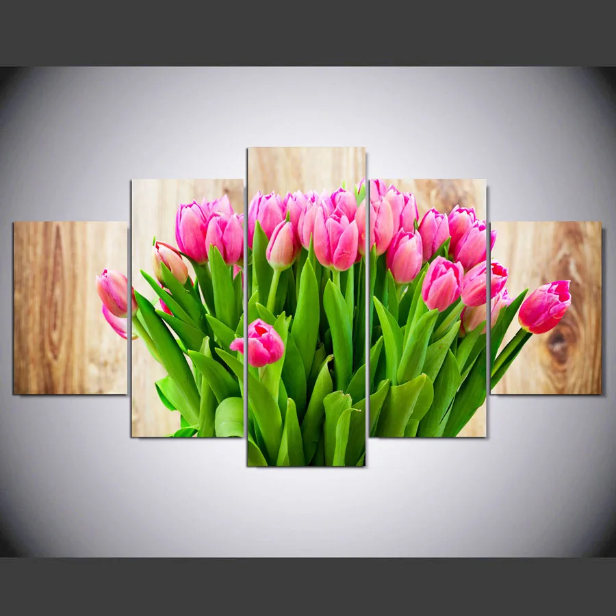 5 Panel Pictures Canvas Painting Tulip Flower Painting Wall Art