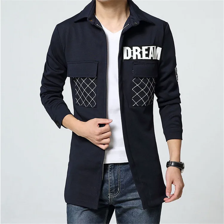 Для мужчин Демисезонный Тренч корейский средней длины ветрозащитный Slim Fit Куртка Бизнес хлопковая ветровка пальто f1866 - Цвет: dark blue