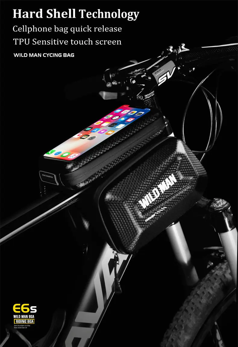 Top WILD MAN Bike Frame Bag TPU Touch Screen Bicycle Top Tube Bag Shell Shape Waterproof for Storage Phone/Tools/Flashlight/Gloves 0