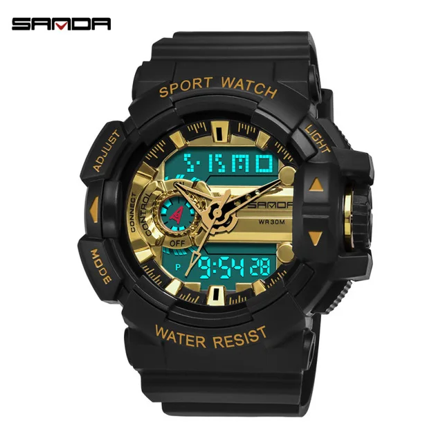 Sanda Новые S Shock мужские спортивные часы с большим циферблатом, цифровые часы для мужчин, люксовый бренд, светодиодный, военные, водонепроницаемые мужские наручные часы - Цвет: White Gold